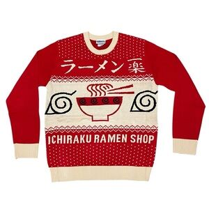 Naruto Anime Vintage Y2K Ramen Shop Christmas Sweater Red Oversized XL Deadstock